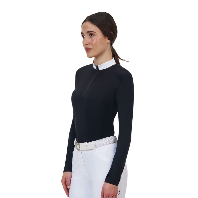 Equestro Polo concorso donna Ridertechnology 2.0 manica lunga e zip - Nero