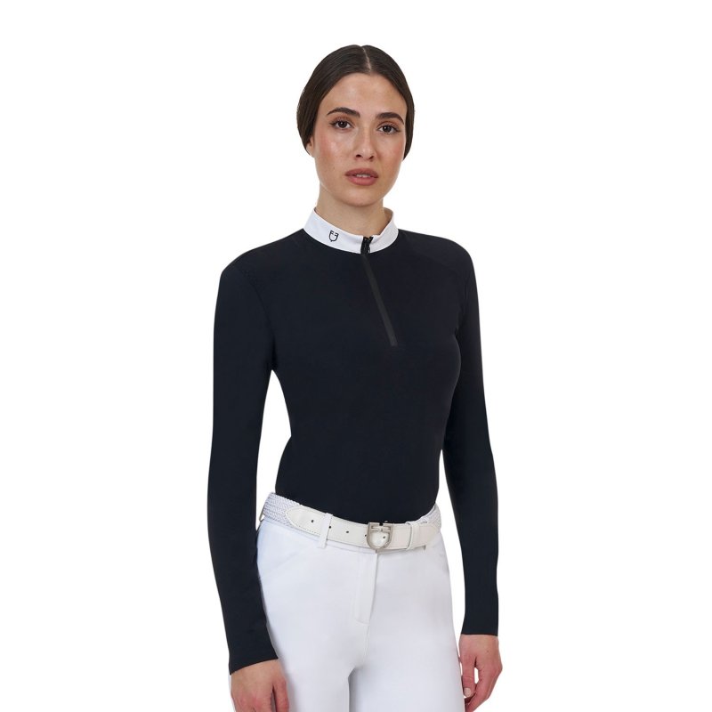 Equestro Polo concorso donna Ridertechnology 2.0 manica lunga e zip - Nero