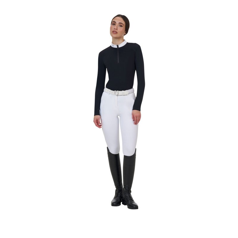 Equestro Polo concorso donna Ridertechnology 2.0 manica lunga e zip - Nero