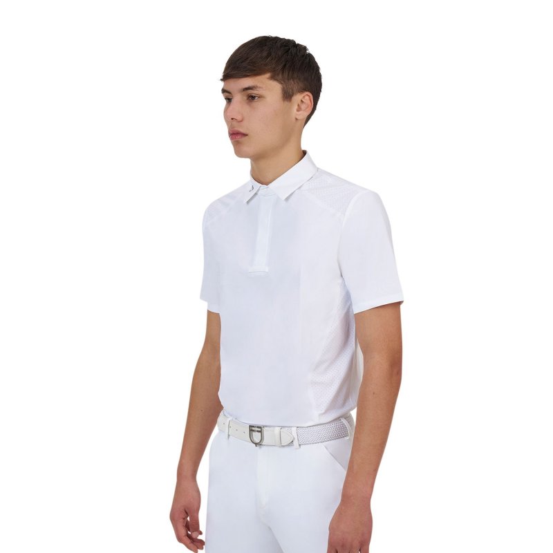 Equestro Polo concorso uomo Ridertechnology 2.0 manica corta bottoni - Bianco