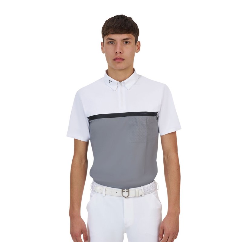 Equestro Polo concorso uomo Ridertechnology 2.0 manica corta e zip - Bianco