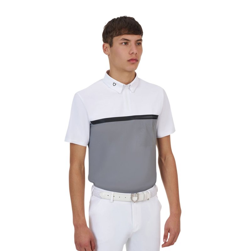 Equestro Polo concorso uomo Ridertechnology 2.0 manica corta e zip - Bianco