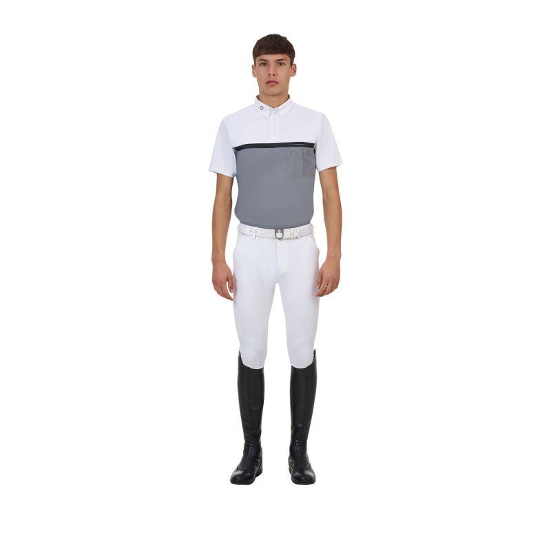 Equestro Polo concorso uomo Ridertechnology 2.0 manica corta e zip - Bianco