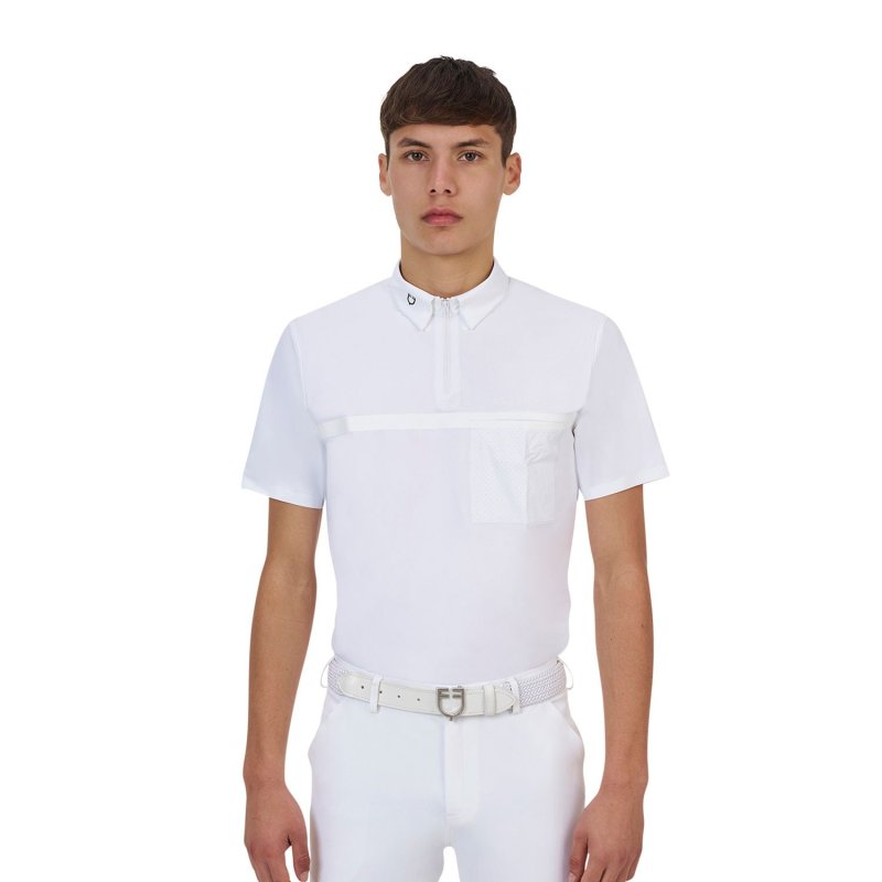 Equestro Polo concorso uomo Ridertechnology 2.0 manica corta e zip - Bianco