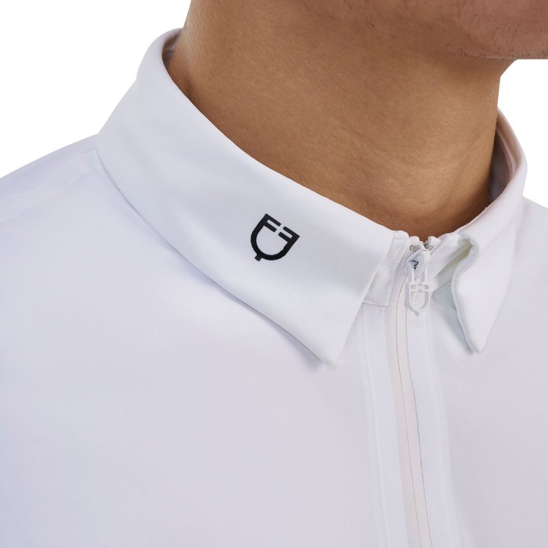 Equestro Polo concorso uomo Ridertechnology 2.0 manica corta e zip - Bianco