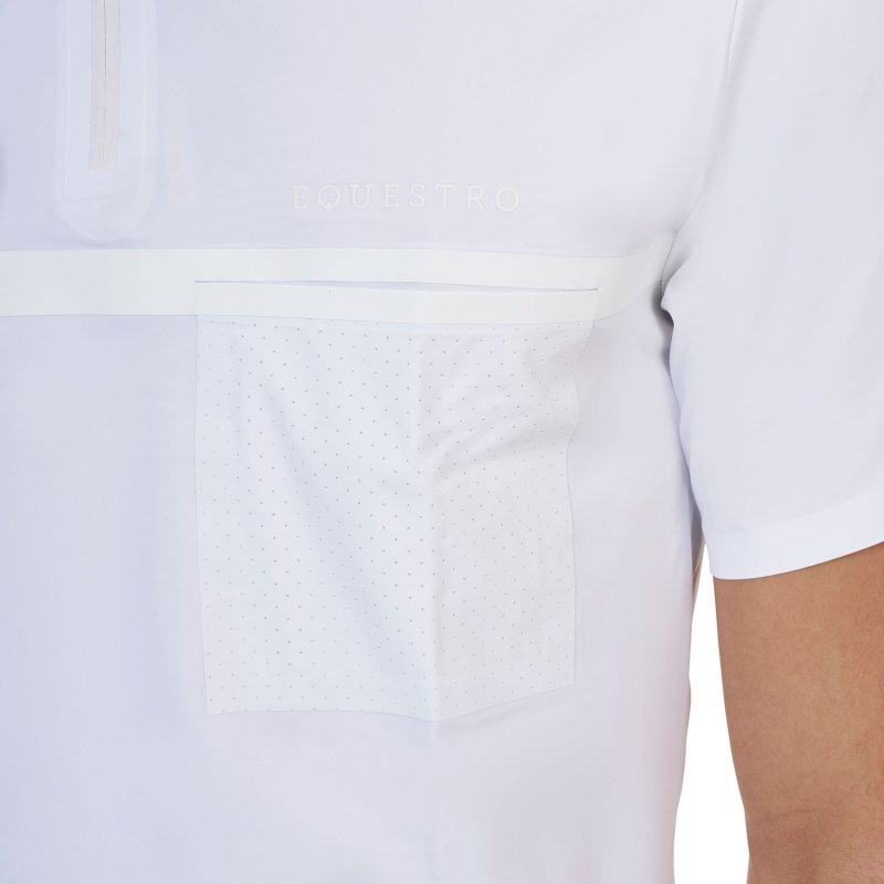 Equestro Polo concorso uomo Ridertechnology 2.0 manica corta e zip - Bianco