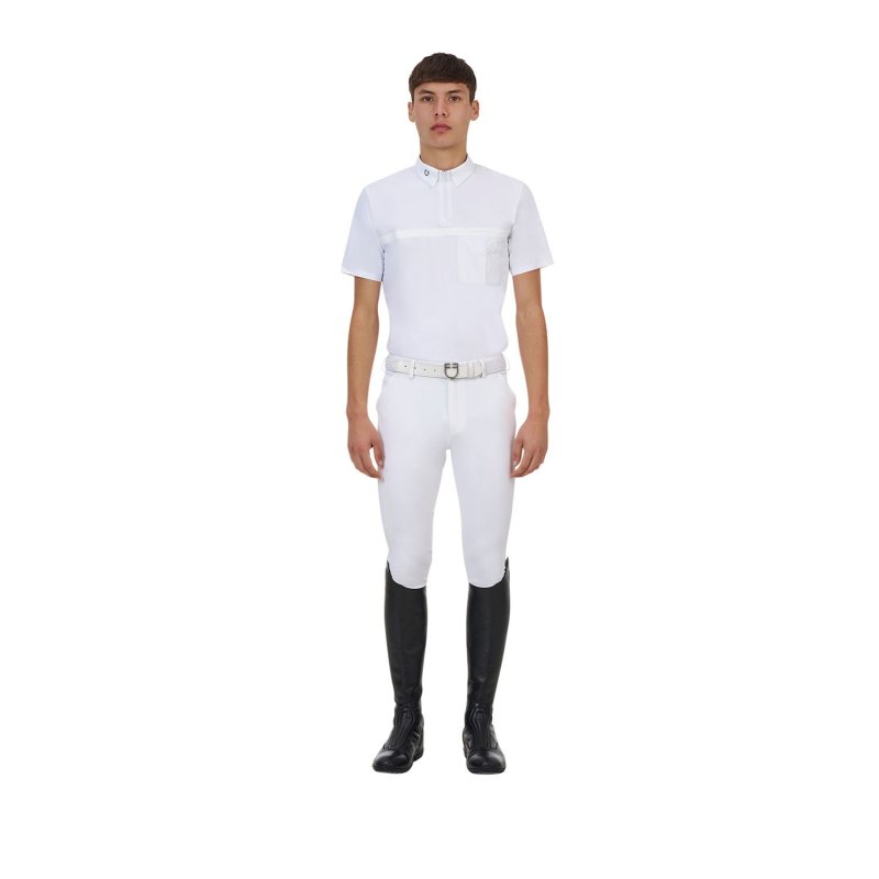 Equestro Polo concorso uomo Ridertechnology 2.0 manica corta e zip - Bianco