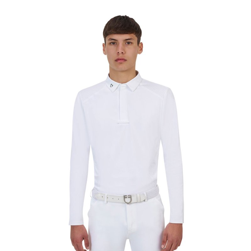 Equestro Polo concorso uomo Ridertechnology 2.0 manica lunga bottoni - Bianco