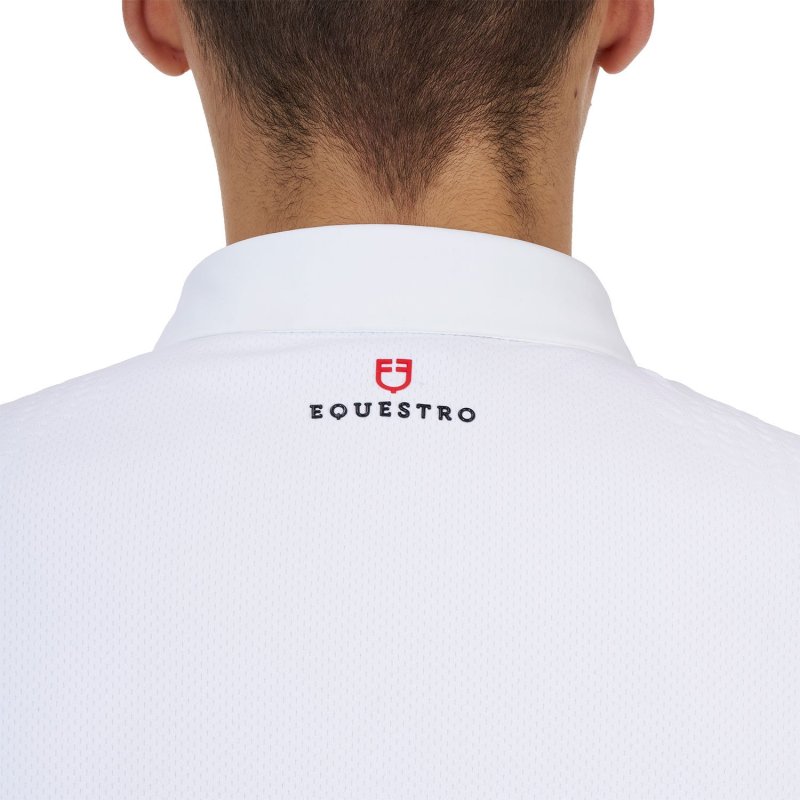 Equestro Polo concorso uomo Ridertechnology 2.0 manica lunga bottoni - Bianco