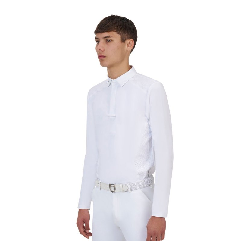Equestro Polo concorso uomo Ridertechnology 2.0 manica lunga bottoni - Bianco