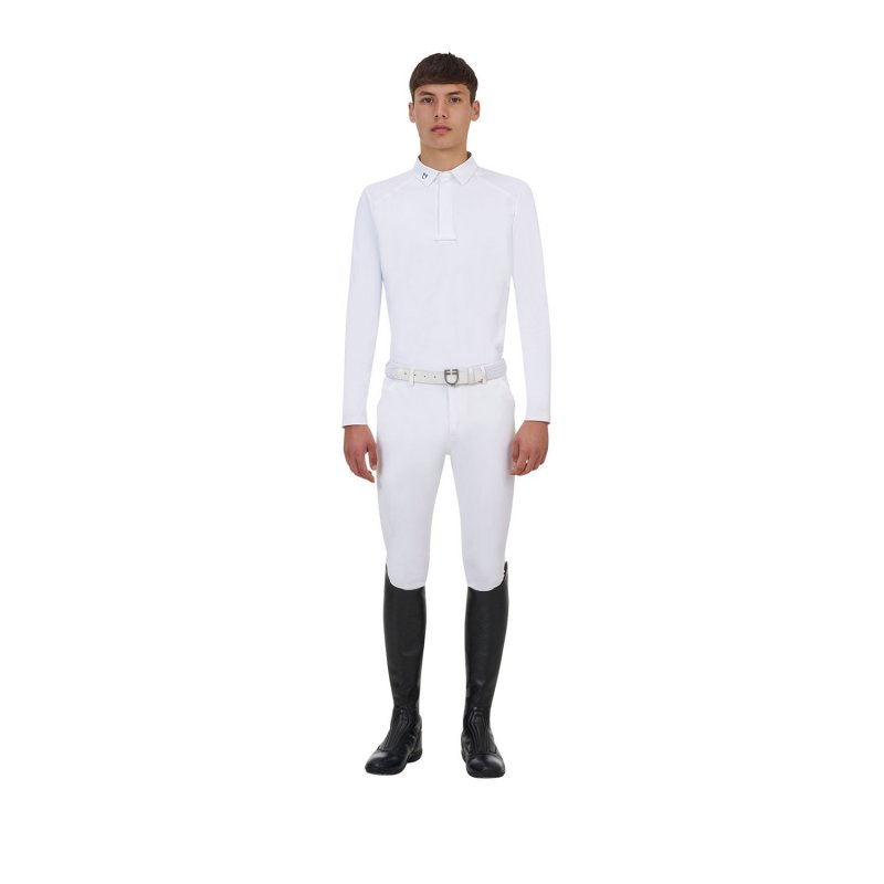 Equestro Polo concorso uomo Ridertechnology 2.0 manica lunga bottoni - Bianco