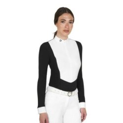 Equestro Polo donna concorso a maniche lunghe e zip - Nero