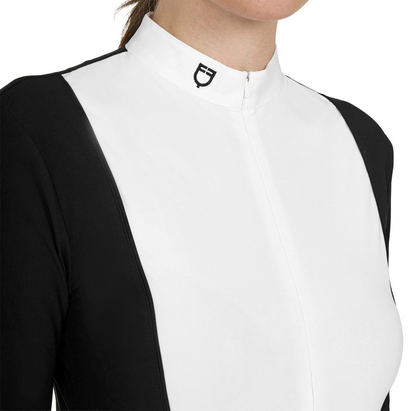 Equestro Polo donna concorso a maniche lunghe e zip - Nero