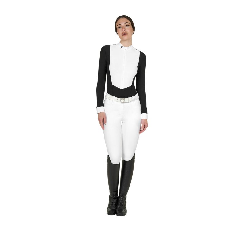 Equestro Polo donna concorso a maniche lunghe e zip - Nero