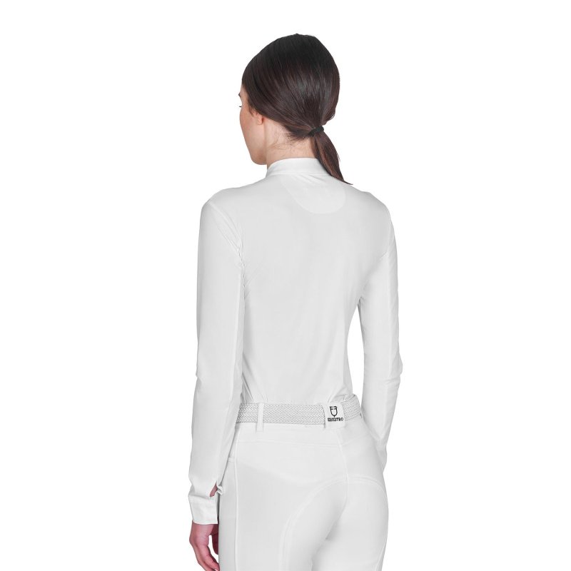 Equestro Polo donna concorso a maniche lunghe e zip - Bianco
