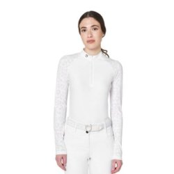 Equestro Polo donna slim fit da concorso con inserti mesh leopardati - Bianco