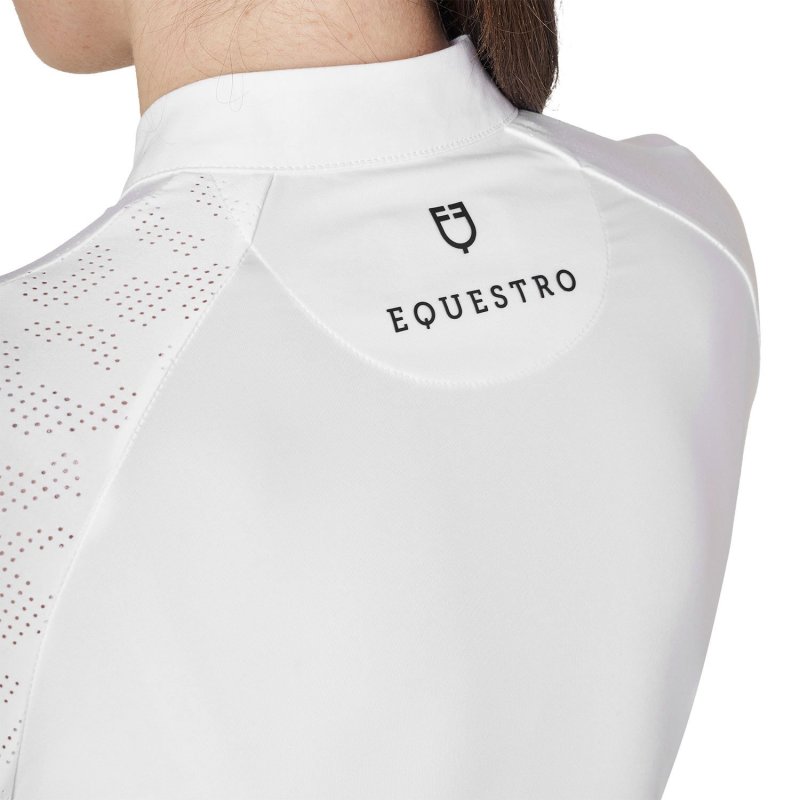 Equestro Polo donna slim fit da concorso con inserti mesh leopardati - Bianco