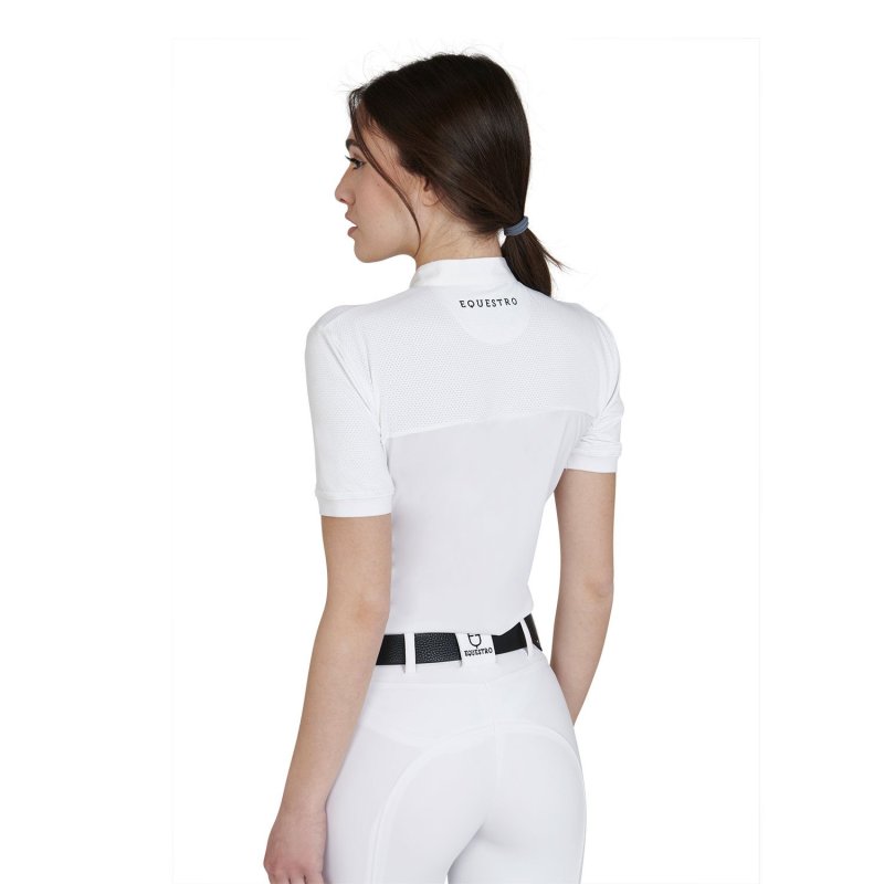 Equestro Polo donna slim fit tessuto tecnico e mesh - Bianco