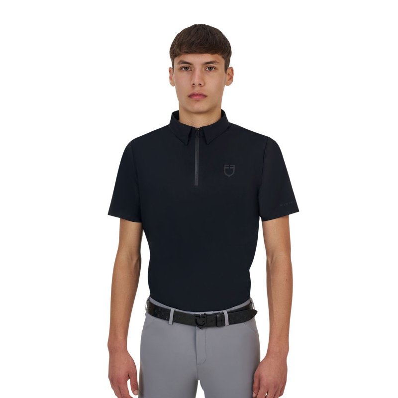 Equestro Polo allenamento uomo Ridertechnology 2.0 maniche corte e zip - Nero