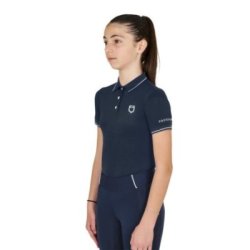 Equestro Polo bambini slim fit in tessuto tecnico antibatterico - Blu navy