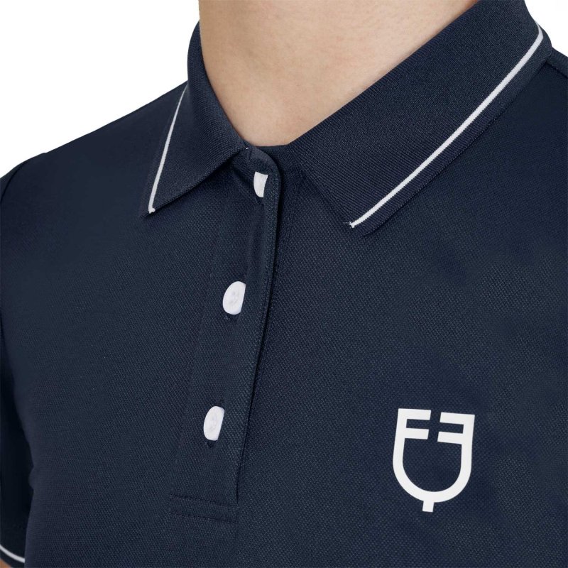 Equestro Polo bambini slim fit in tessuto tecnico antibatterico - Blu navy