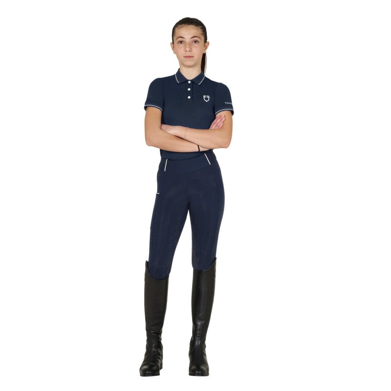 Equestro Polo bambini slim fit in tessuto tecnico antibatterico - Blu navy