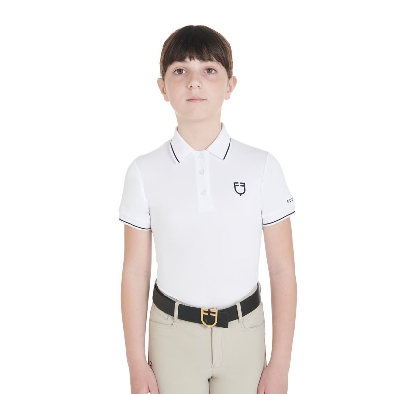 Equestro Polo bambini slim fit in tessuto tecnico antibatterico - Bianco