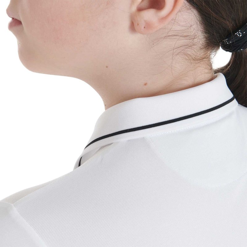 Equestro Polo bambini slim fit in tessuto tecnico antibatterico - Bianco