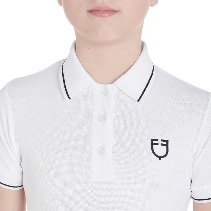 Equestro Polo bambini slim fit in tessuto tecnico antibatterico - Bianco