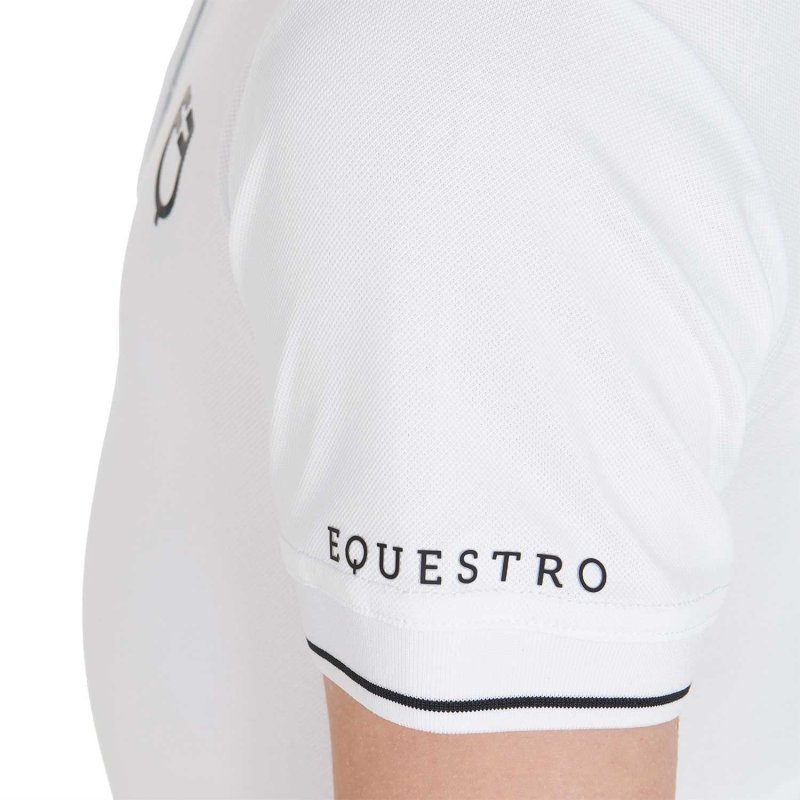 Equestro Polo bambini slim fit in tessuto tecnico antibatterico - Bianco