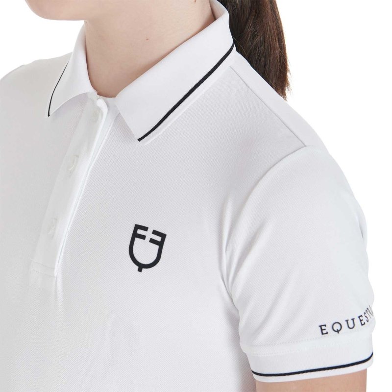 Equestro Polo bambini slim fit in tessuto tecnico antibatterico - Bianco