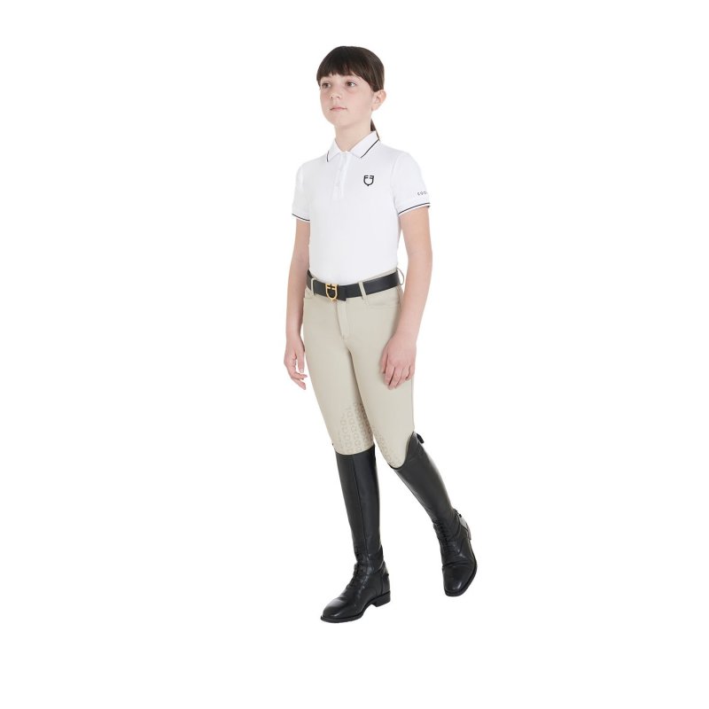 Equestro Polo bambini slim fit in tessuto tecnico antibatterico - Bianco