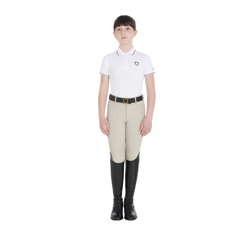 Equestro Polo bambini slim fit in tessuto tecnico antibatterico - Bianco