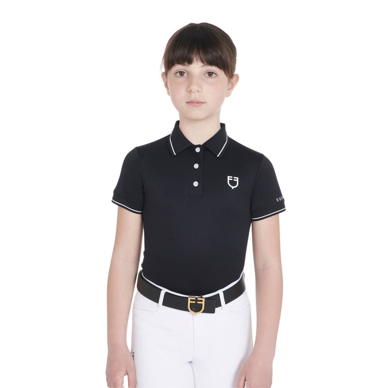 Equestro Polo bambini slim fit in tessuto tecnico antibatterico - Nero
