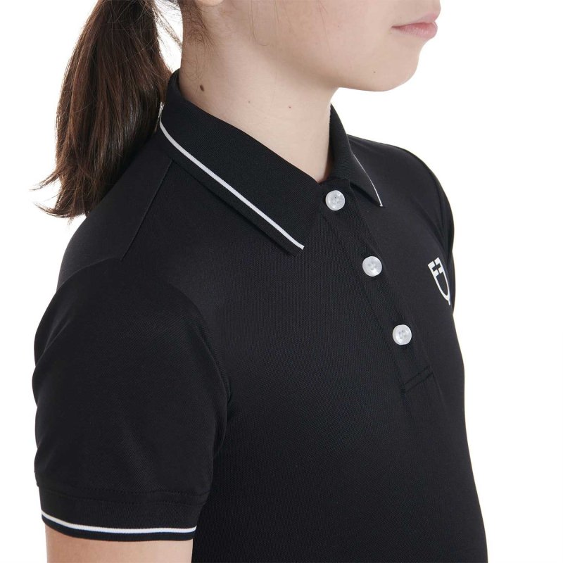 Equestro Polo bambini slim fit in tessuto tecnico antibatterico - Nero