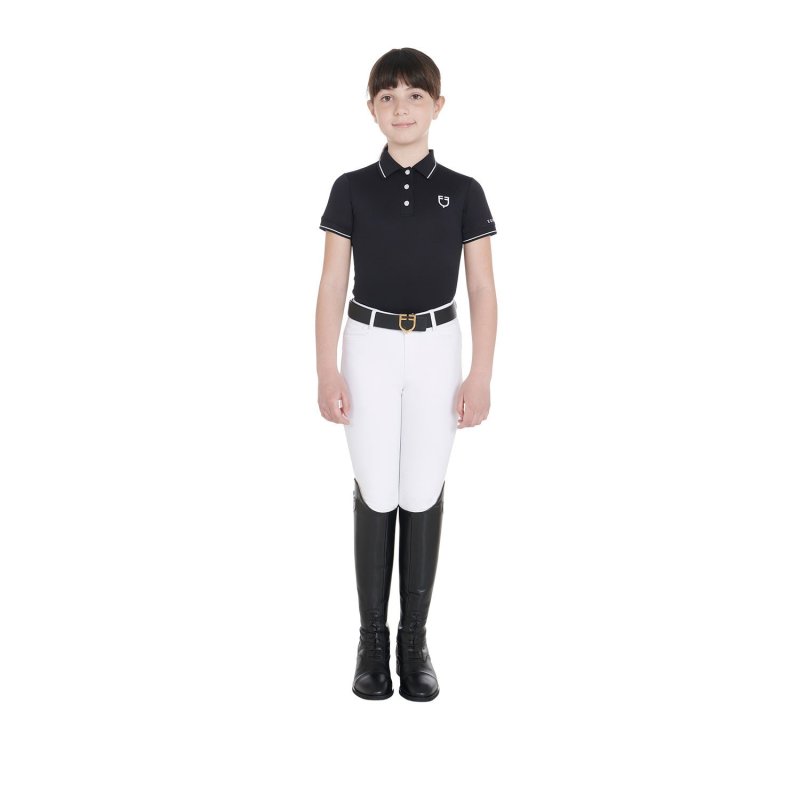 Equestro Polo bambini slim fit in tessuto tecnico antibatterico - Nero
