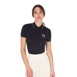 Equestro Polo donna slim fit in tessuto traspirante - Nero