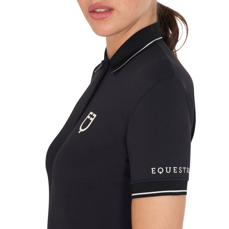Equestro Polo donna slim fit in tessuto traspirante - Nero