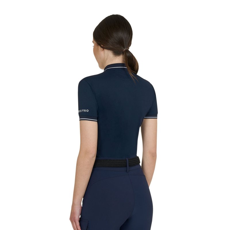 Equestro Polo donna slim fit in tessuto traspirante - Blu navy