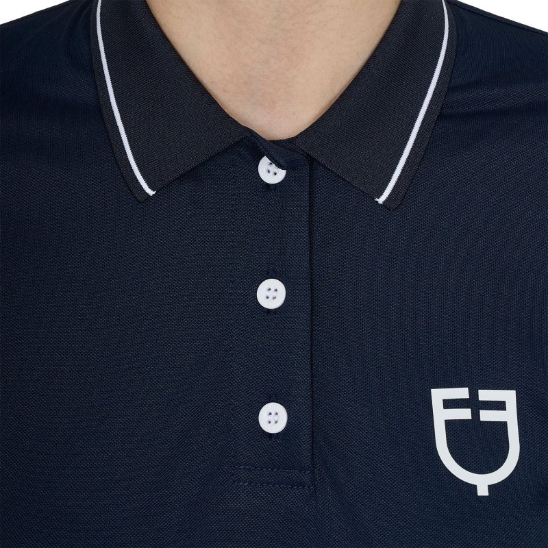 Equestro Polo donna slim fit in tessuto traspirante - Blu navy