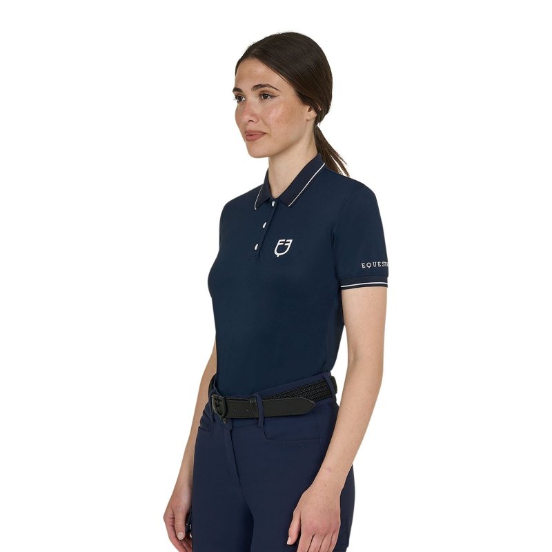 Equestro Polo donna slim fit in tessuto traspirante - Blu navy