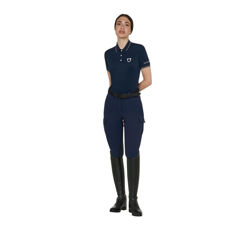 Equestro Polo donna slim fit in tessuto traspirante - Blu navy