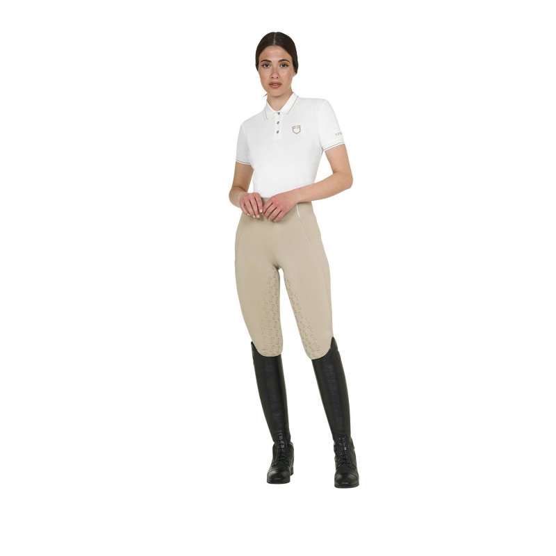 Equestro Polo donna slim fit in tessuto traspirante - Bianco