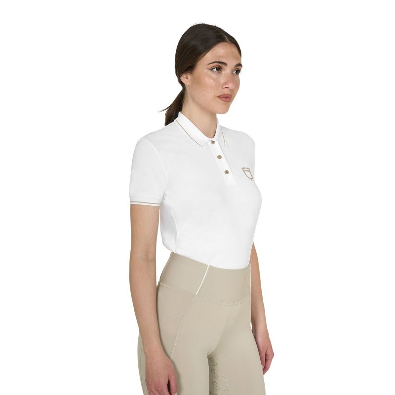 Equestro Polo donna slim fit in tessuto traspirante - Bianco