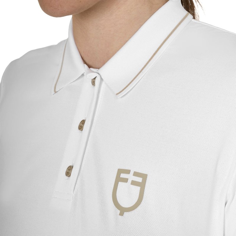 Equestro Polo donna slim fit in tessuto traspirante - Bianco