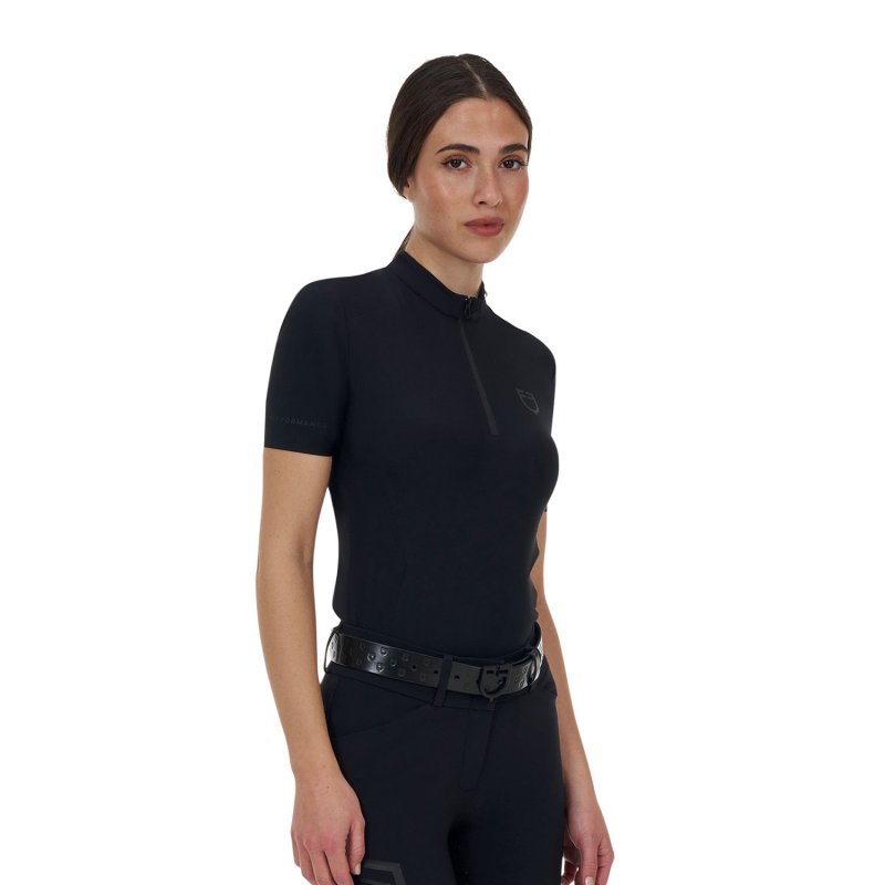 Equestro Polo training donna Ridertechnology 2.0 manica corta e zip - Nero