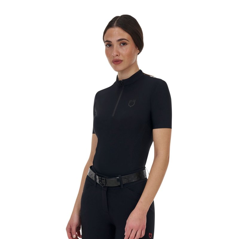 Equestro Polo training donna Ridertechnology 2.0 manica corta e zip - Nero