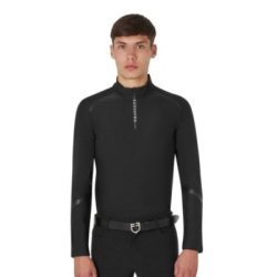 Equestro Polo uomo da allenamento slim fit manica lunga - Nero