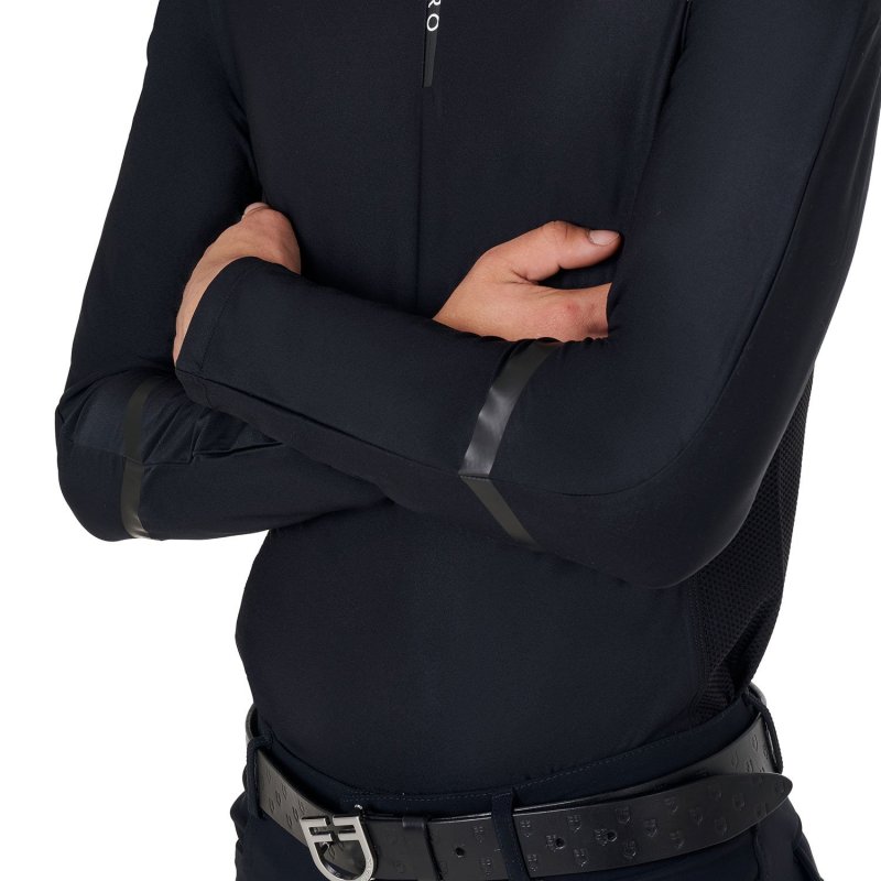 Equestro Polo uomo da allenamento slim fit manica lunga - Nero