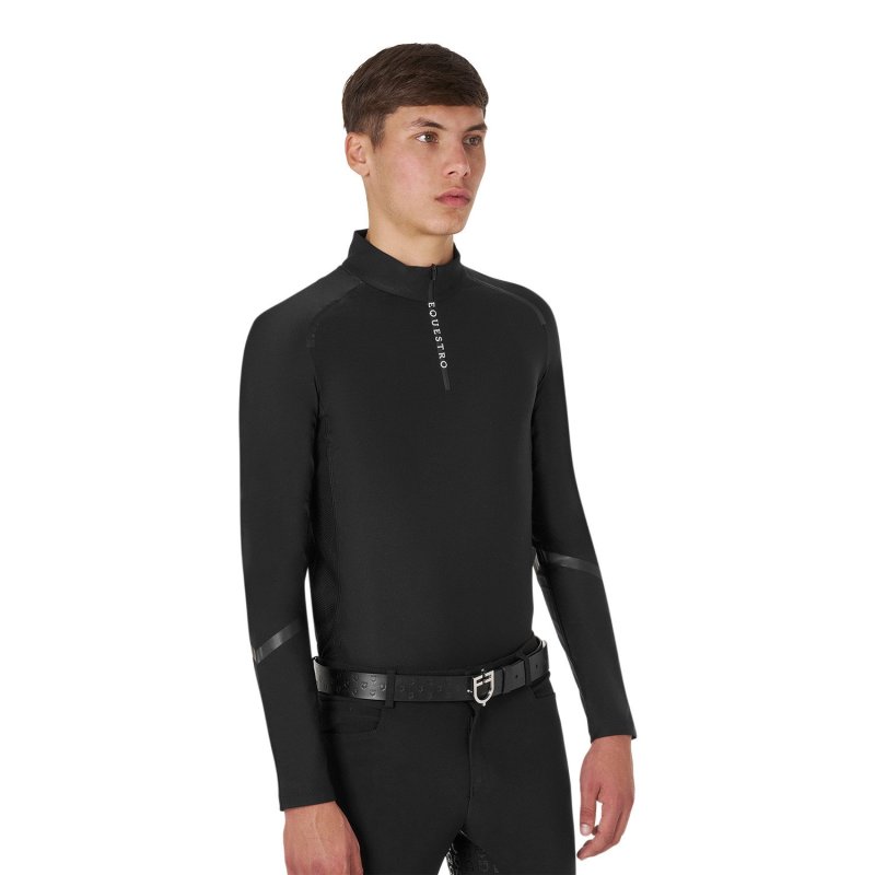 Equestro Polo uomo da allenamento slim fit manica lunga - Nero